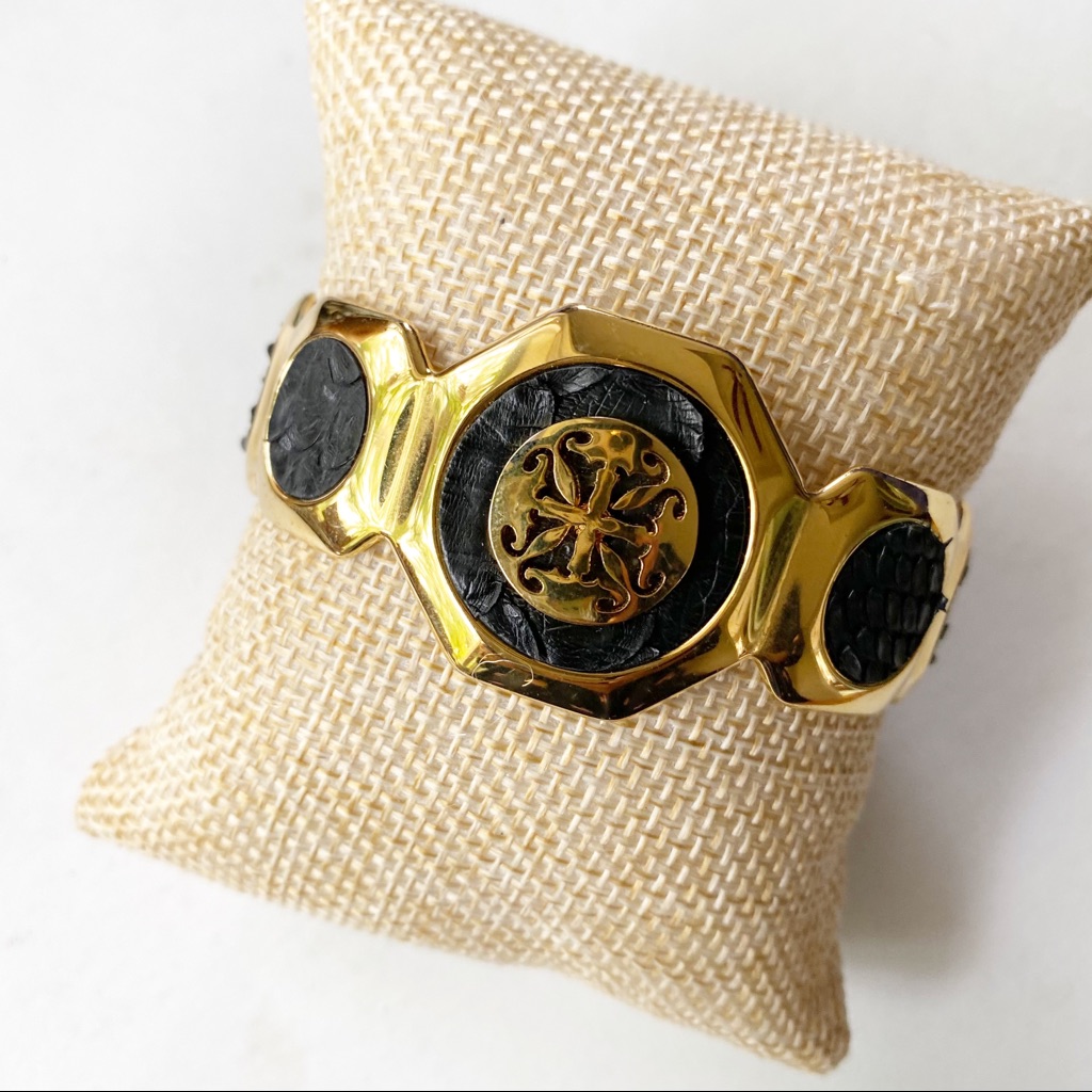 Rustic Cuff Gold Tone Snake Skin Station Bracelet